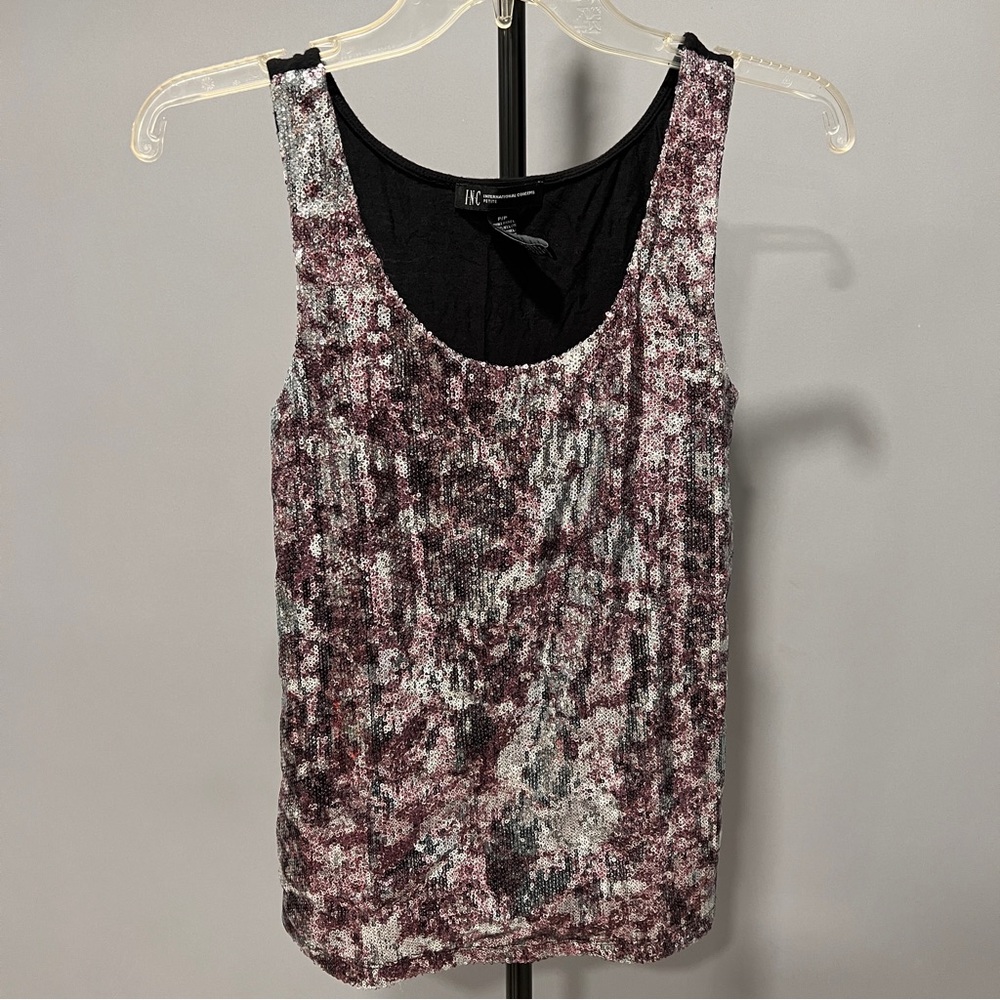 Inc International Concepts Petite Sequins Mini Dress Purple Silver PP
